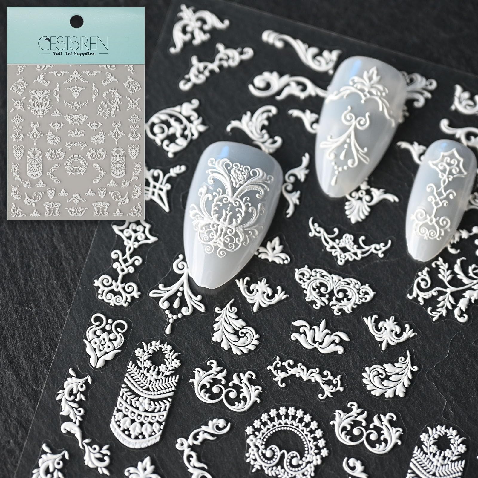 CESTSIREN Whtie Nail Stickers, Vintage Totem Nail