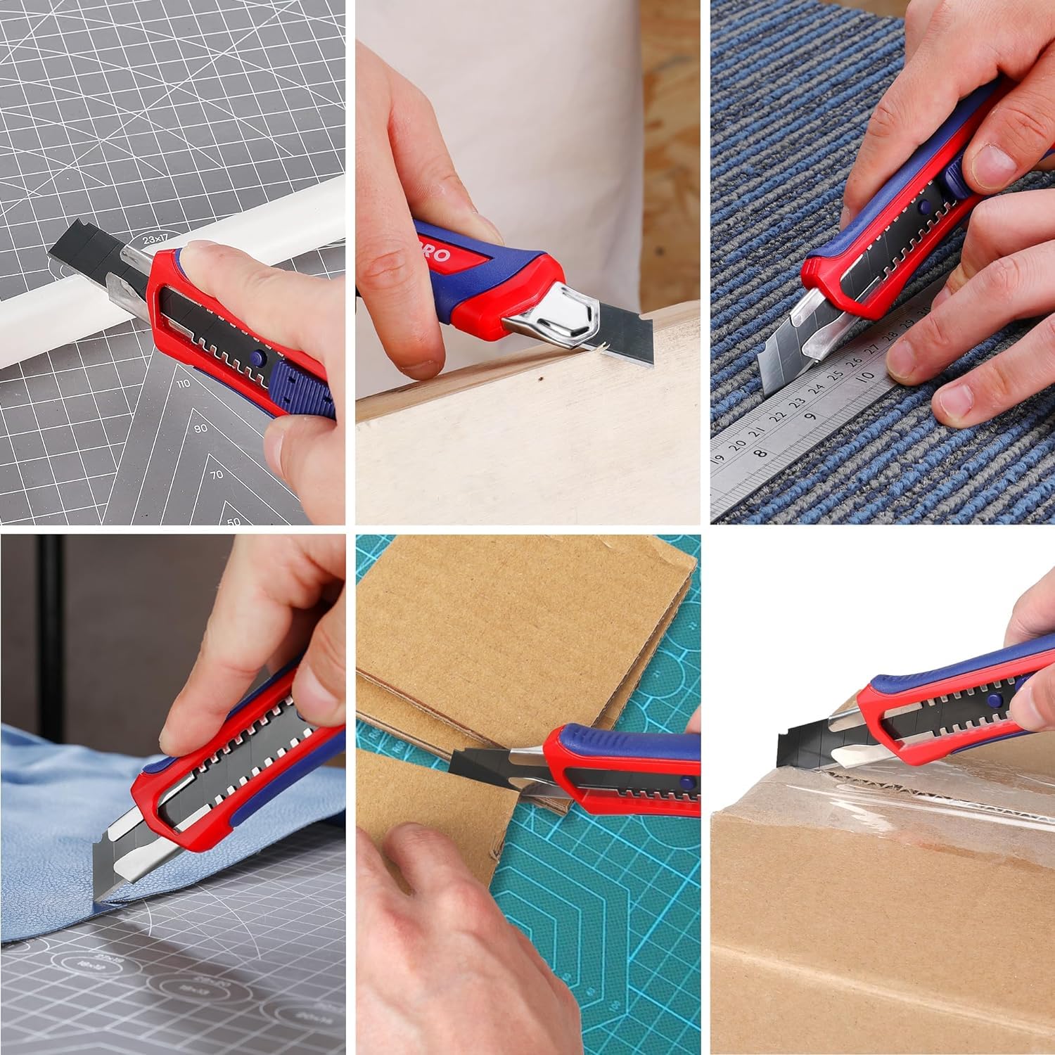 WORKPRO 5 Stück Cuttermesser Set 18mm mit 20 Ersatzklingen aus SK5, Profi Cuttermesser Abbrechklinge Kartonmesser, Mehrzweck Messer Allzweckmesser mit Gummigriff, Schneiden zum Papier, Karton 7