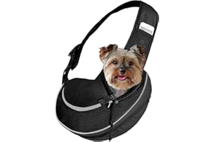 Expandable Pet Carrier Sling Bag - Small Dog, Puppy and Cat Carrier Front Shoulder Backpack w/Harness Strap - Carrying Pouch for ESA, Animal Travel - PU Leather Bottom, Mesh Pocket by Katziela (Black)