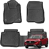 Fullux Floor Mats for Honda CR-V 2023-2024 CRV All Weather TPE Mat 3PC Black 1st & 2nd Row Full Car Accessories Liner Set