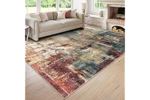 Lahome Modern Abstract Living Room Rug 8x10, Washable 8x10 Area Rugs for Bedroom Stain Resistant Non Slip, Large Red Soft Indoor Carpet for Dining Room Table Home Decor