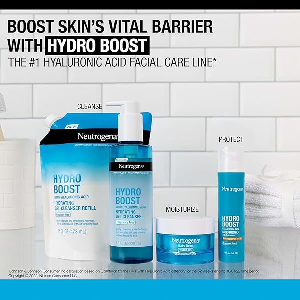 NEUTROGENA HYDRO BOOST FRAGRANCE FREE HYDRATING GEL FACIAL CLEANSER WITH HYALURONIC ACID, DAILY FOAMING FACE WASH & MAKEUP REMOVER, GENTLE FACE WASH, NON-COMEDOGENIC, REFILL POUCH, 16 FL. OZ