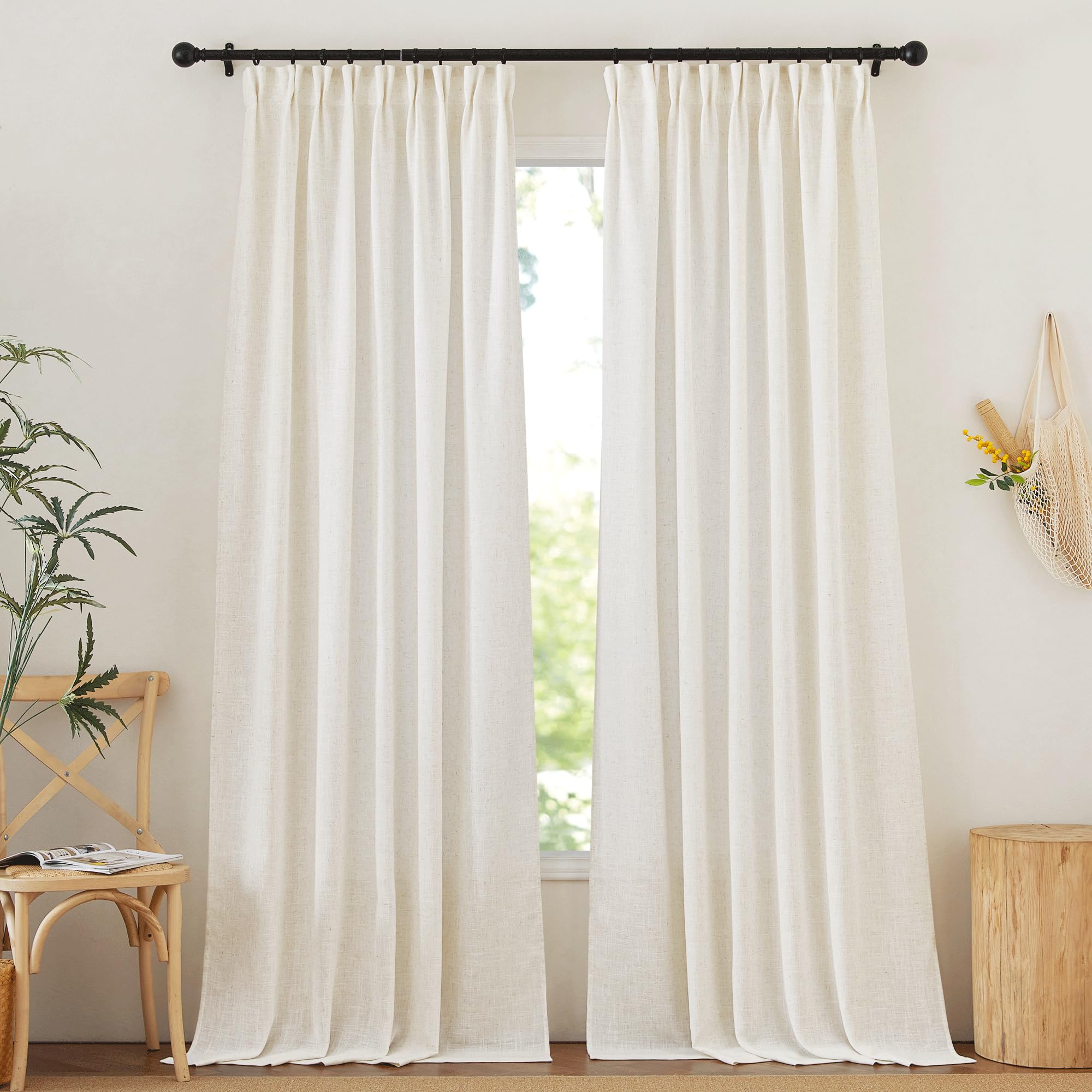 Photo 1 of NICETOWN Linen Pinch Pleated Curtain for Living Room 108 Inch Long for Bedroom, Thermal Insulated Rod Pocket & Back Tab Window Curtains for Sliding Door/Dining Room, 2 Panels, 52" W, Linen