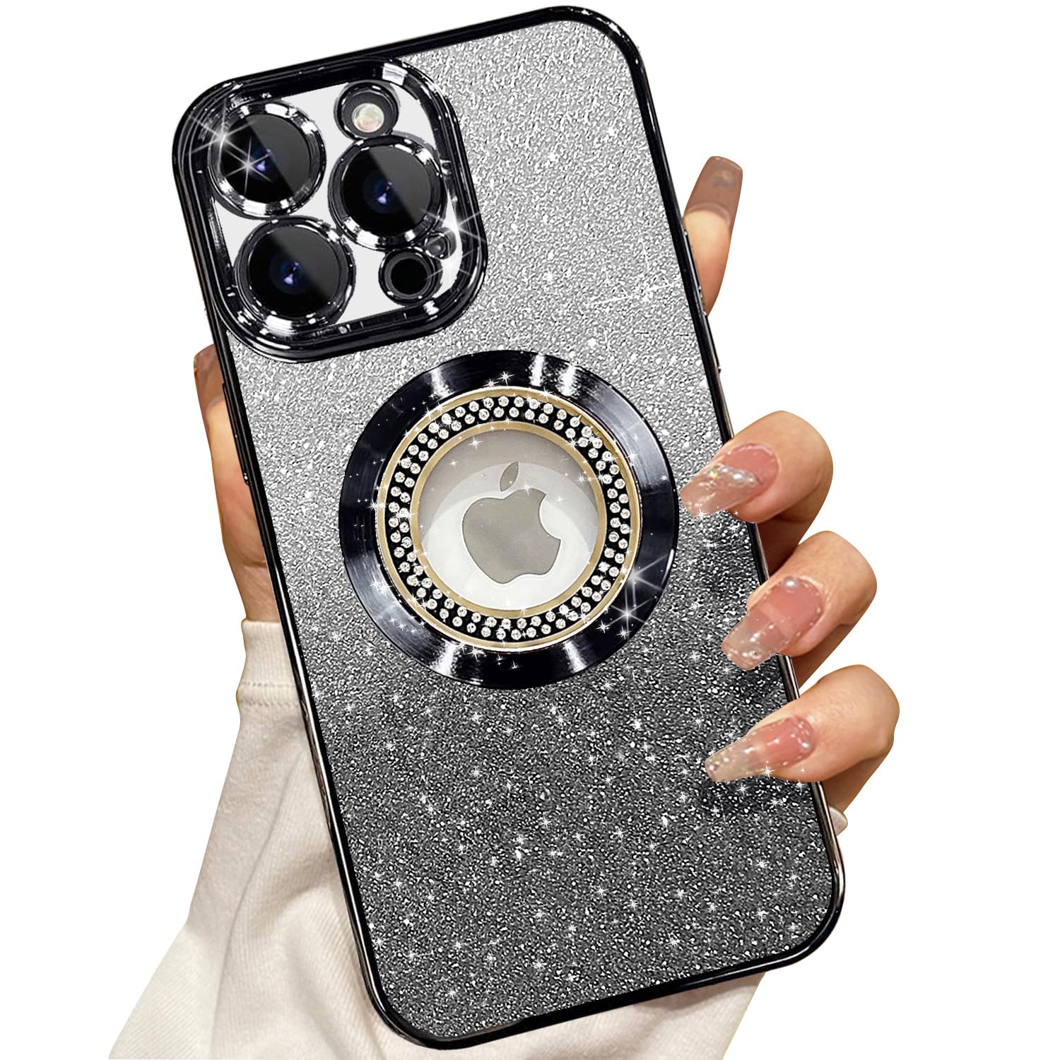 Photo 1 of Misscase for iPhone 16 Pro Magnetic Glitter Case Compatible with MagSafe,Full Protection Slim Shockproof Anti-Scratch Case with Camera Lens Protector Logo View Dust-Proof Net for Women Black