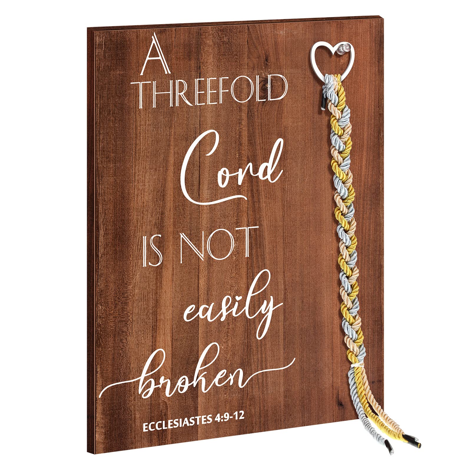 Photo 1 of Yookeer a Cord of Three Strands a Threefold Cord Wedding Unity Sign Marriage Art Wood Framed Braid for Wedding Ceremony Ideas Couple Anniversary Wall Hanging, 13.4 x 9.5 inch(Retro Style)