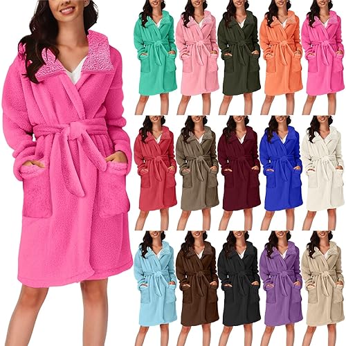 DUHGBNE towel dressing gown women Ladies Dressing Gowns Warm and Cosy Soft Plush Bathrobe for Women Uk Cotton Homewear with Pockets Nightwear Sets bath robes for long