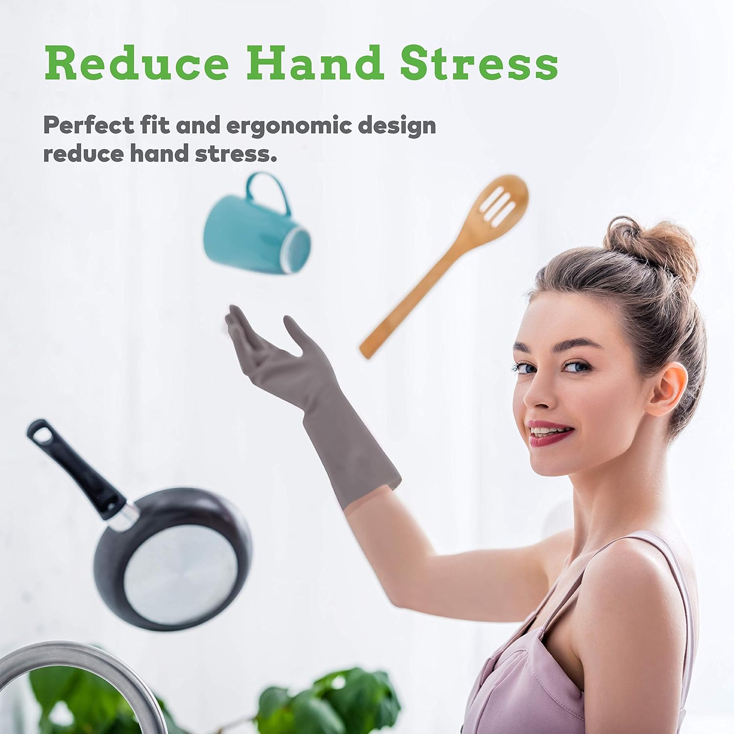 Rubber Dishwashing Gloves for Kitchen - 2 Pair Waterproof Reusable Household Cleaning Gloves and Non-Slip Grip: Clothing