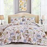 Luxudecor Floral Comforter Set Queen Size 7 Pieces Bed in a Bag, Green Flower Watercolor Bed Set, Soft Comforter with Sheet Set 90"x90"