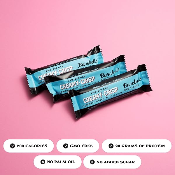 BAREBELLS PROTEIN BARS CREAMY CRISP – 12 COUNT, 20G HIGH PROTEIN TREATS – CHOCOLATE NUTRITION BAR WITH 1G TOTAL SUGARS – ON-THE-GO BREAKFAST OR POST-WORKOUT SNACK