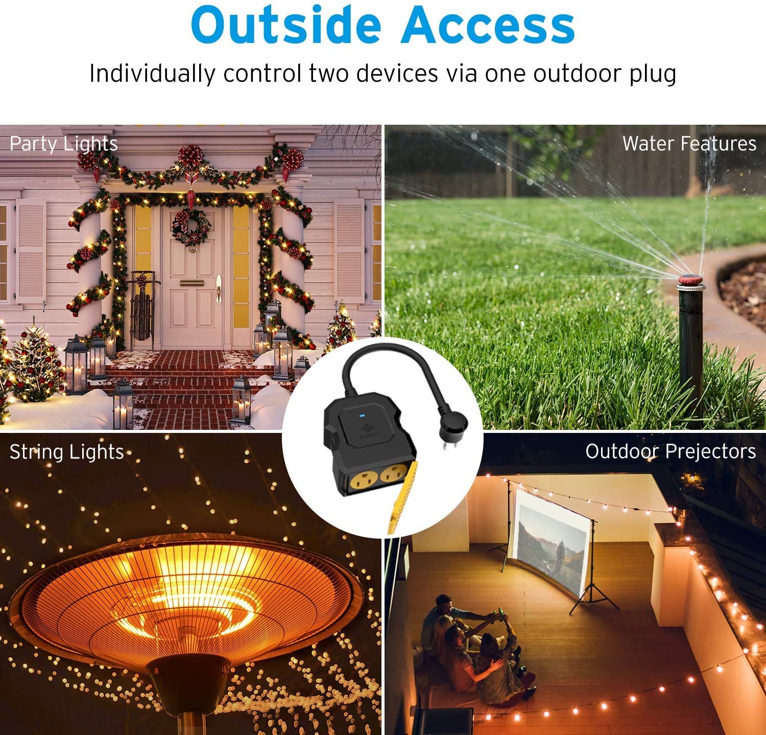 Etekcity ESO15-TB Outdoor Smart Plug WiFi Outlet with 2 Sockets, Works with Alexa & Google Home, Wireless Remote Control, Energy Monitoring & Timer Function, Waterproof, FCC and ETL Listed, Black