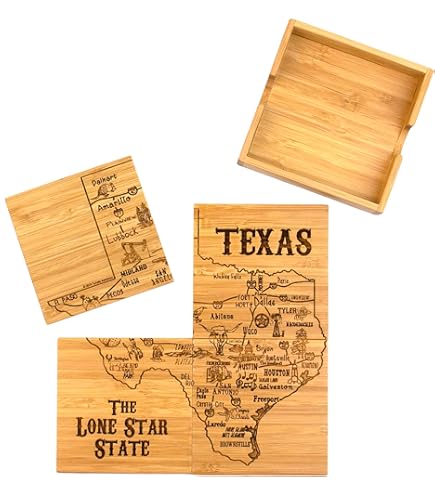 Hushee Set Di 8 Sottobicchieri Texas Souvenir Con Base In Sughero: Effetto Legno Rustico Per Decorazione Casa, Inaugurazione, Bar E Cucina