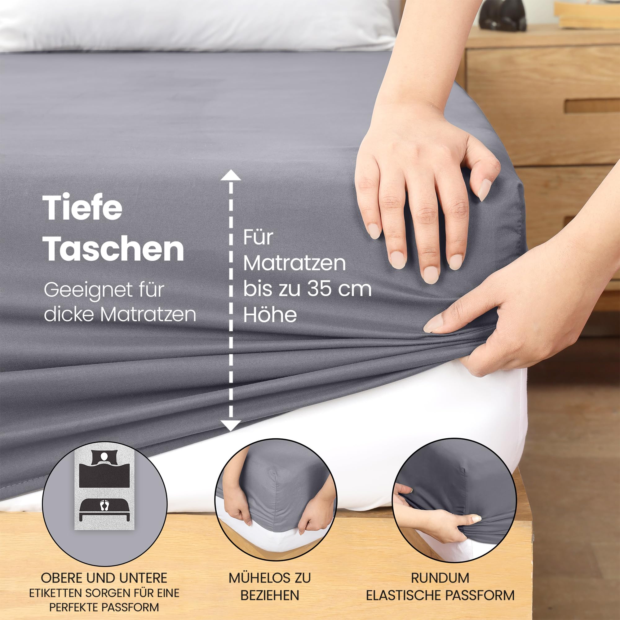 Utopia Bedding - Spannbettlaken 140x200cm - Grau - Oeko-Tex Zertifiziertes Gebürstete Polyester-Mikrofaser Spannbetttuch - 35 cm Tiefe Tasche 5