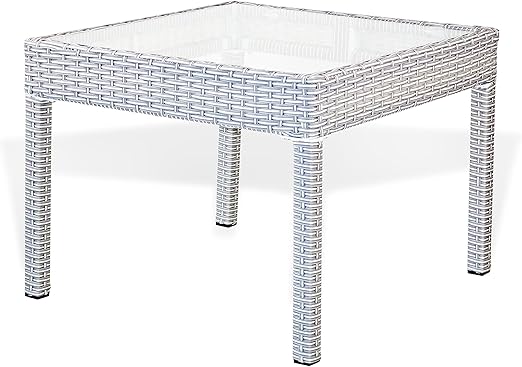 Amazon Com Patio Resin Outdoor Wicker Side End Square Small Coffee Table W Glass Gray Kitchen Dining