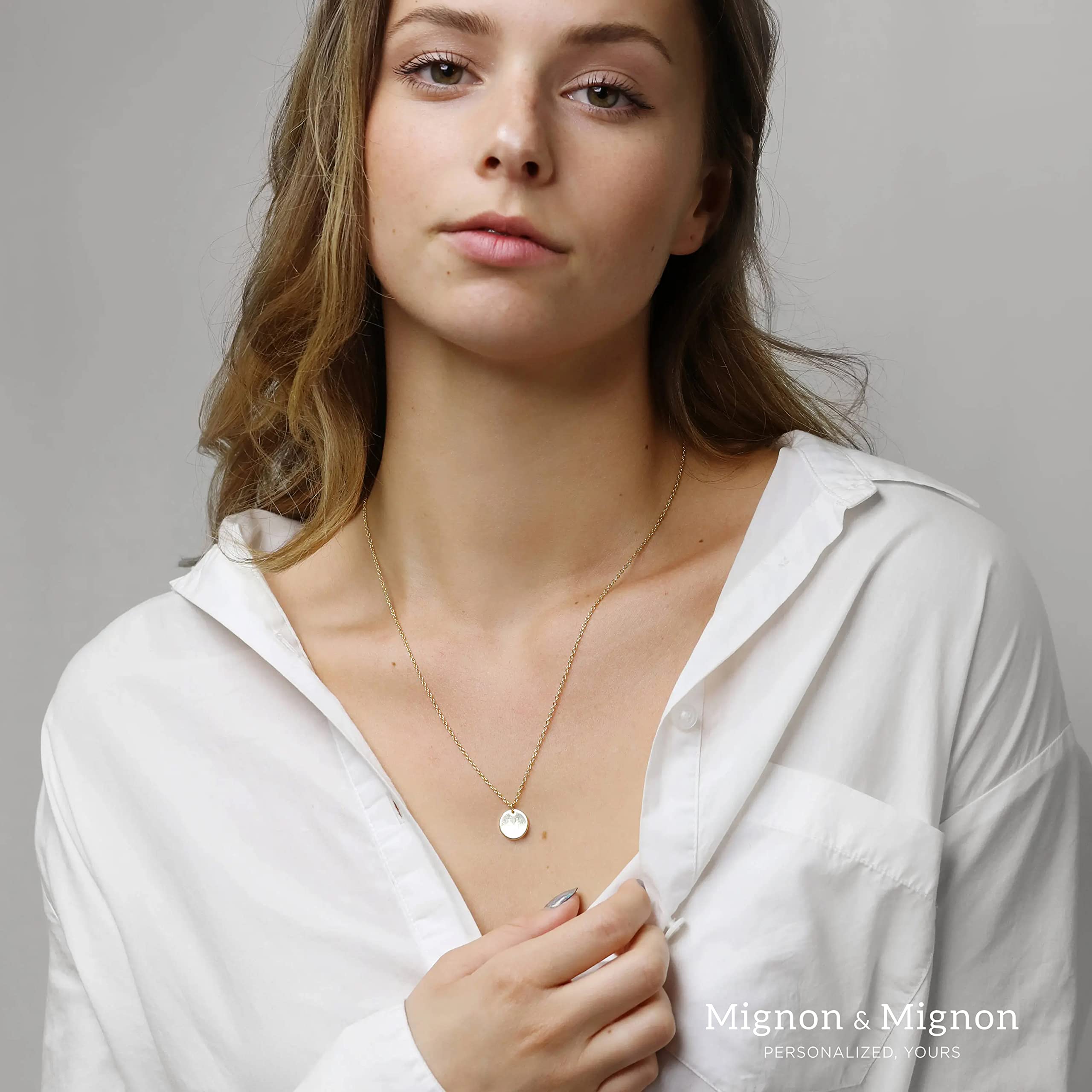 MignonandMignon Delicate Initial Disc Mothers Day Jewelry Gift Rose Gold, Silver Necklaces for Women Best Friend Personalized Bridesmaids Dainty Custom Charm Pendant - CN