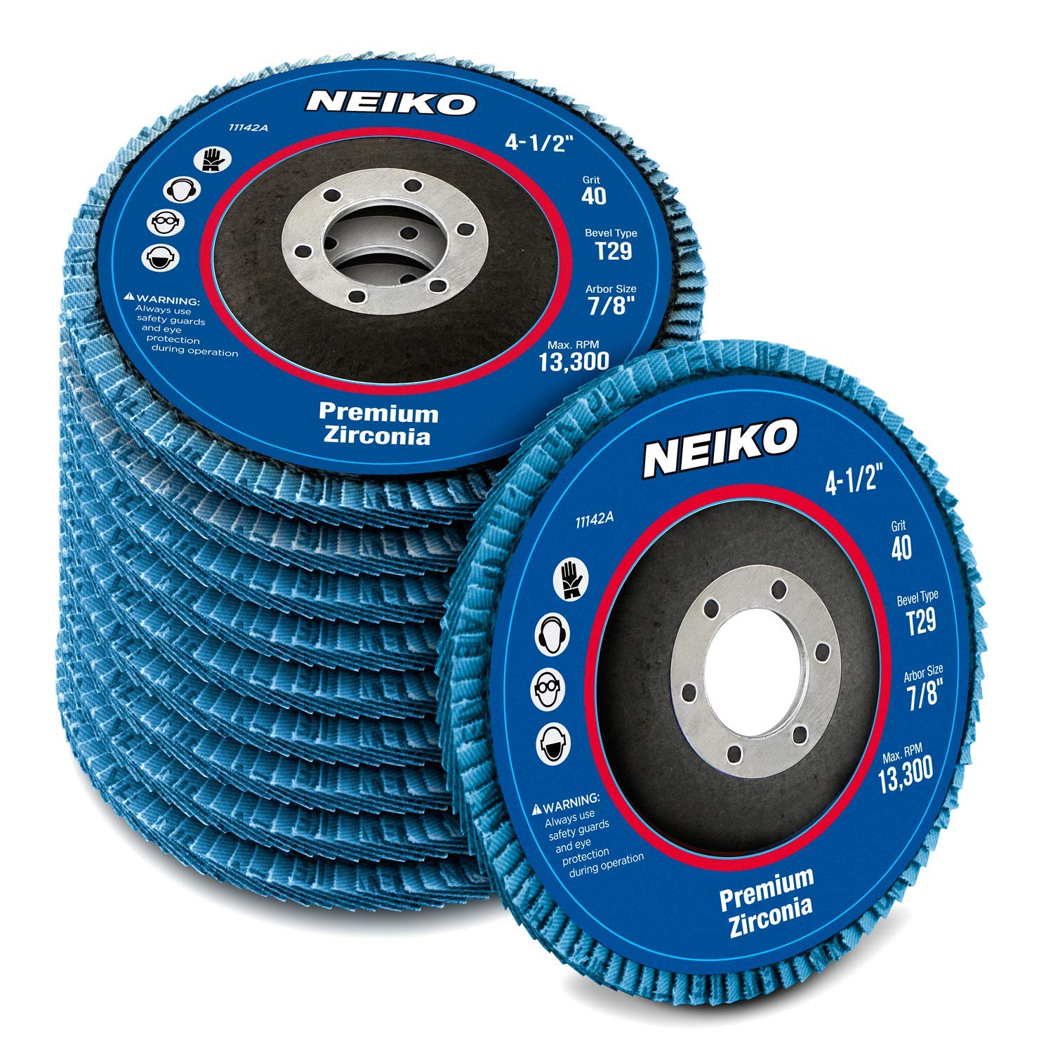 Neiko 11142A Premium Zirconia Flap Disc | 4.5" x 7/8-Inch, 40 Grit, Bevel Type #29-10 Pack