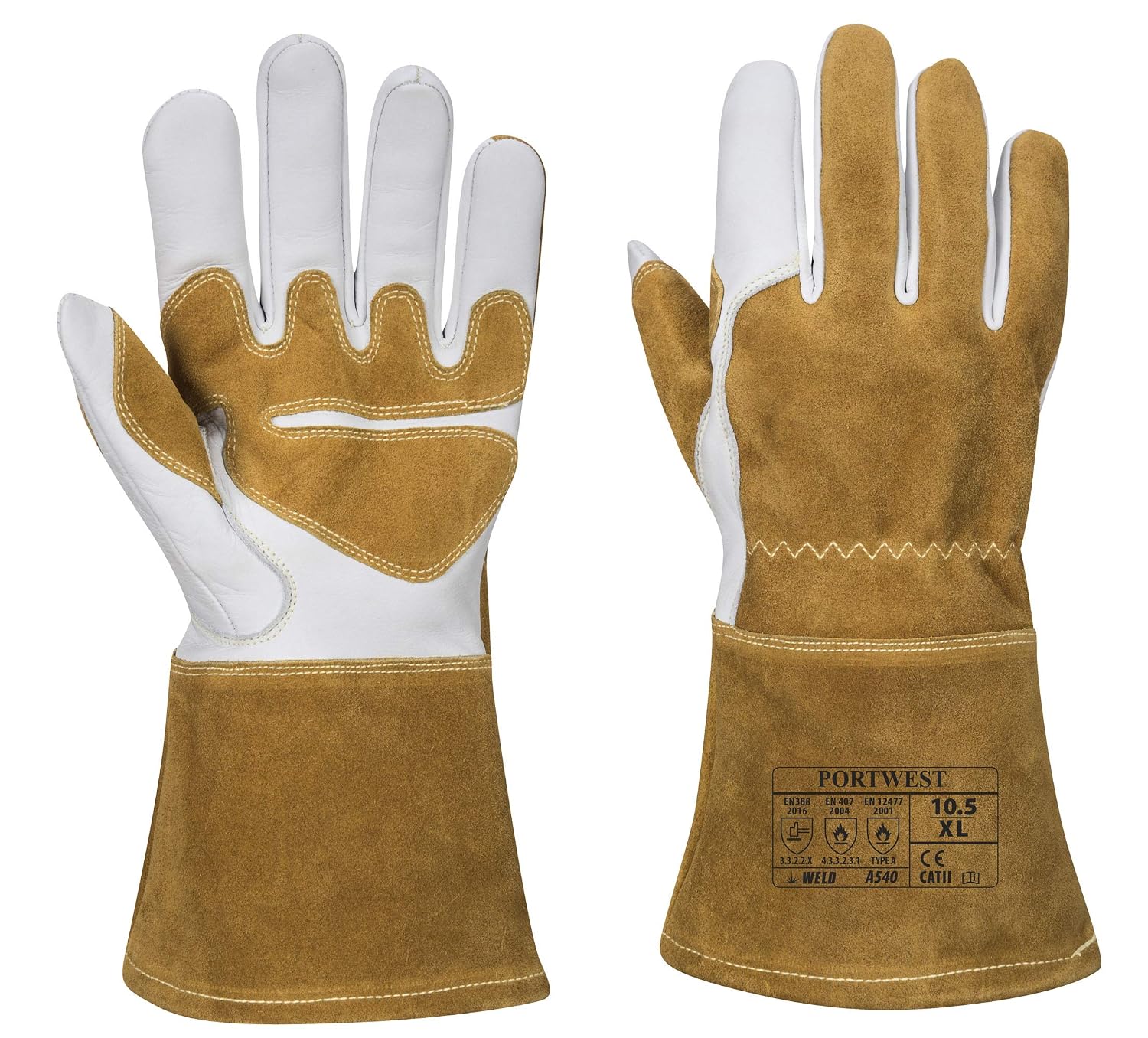 Portwest Ultra Welding Gauntlet, Size: XL, Colour: Brown, A540BRRXL