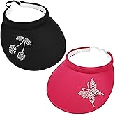 2 Pack Women Shiny Rhinestones Bling Visor Hat Men Adjustable Bling Sports Summer Cap Outdoor Golf Sun Cap