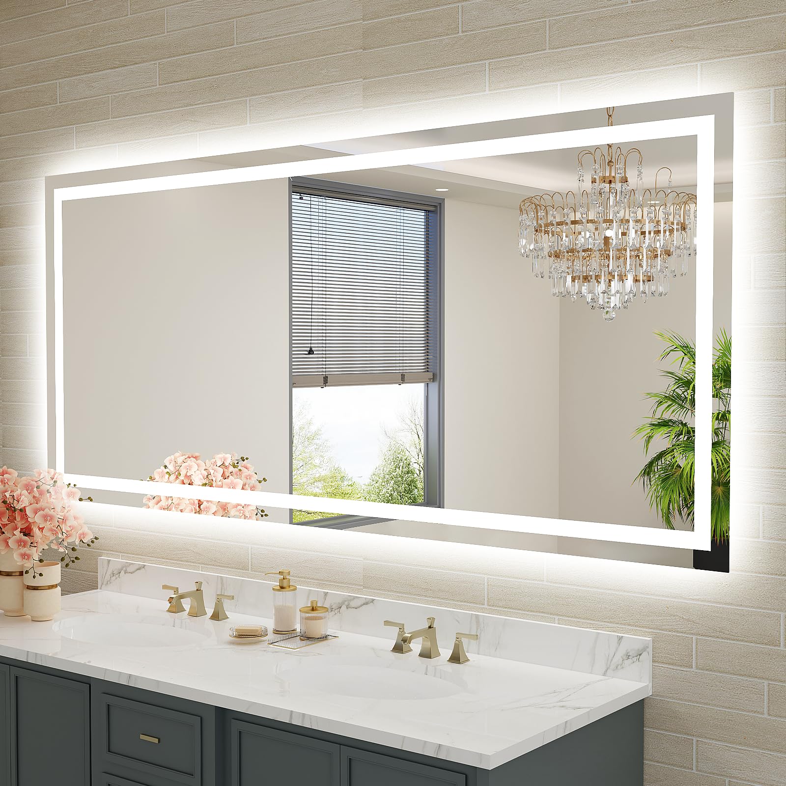 Oerbasz 72x36 Large LED Bathroom Mirror with Lights, Front and Rear ...