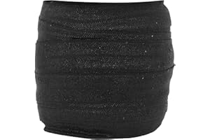Mandala Crafts 5/8 Inch Black Fold Over Elastic Ribbon - 20 Yards FOE Foldover Stretchy Ribbon Band for Hair Ties, Headbands, Hair Bows, and Sewing Crafts