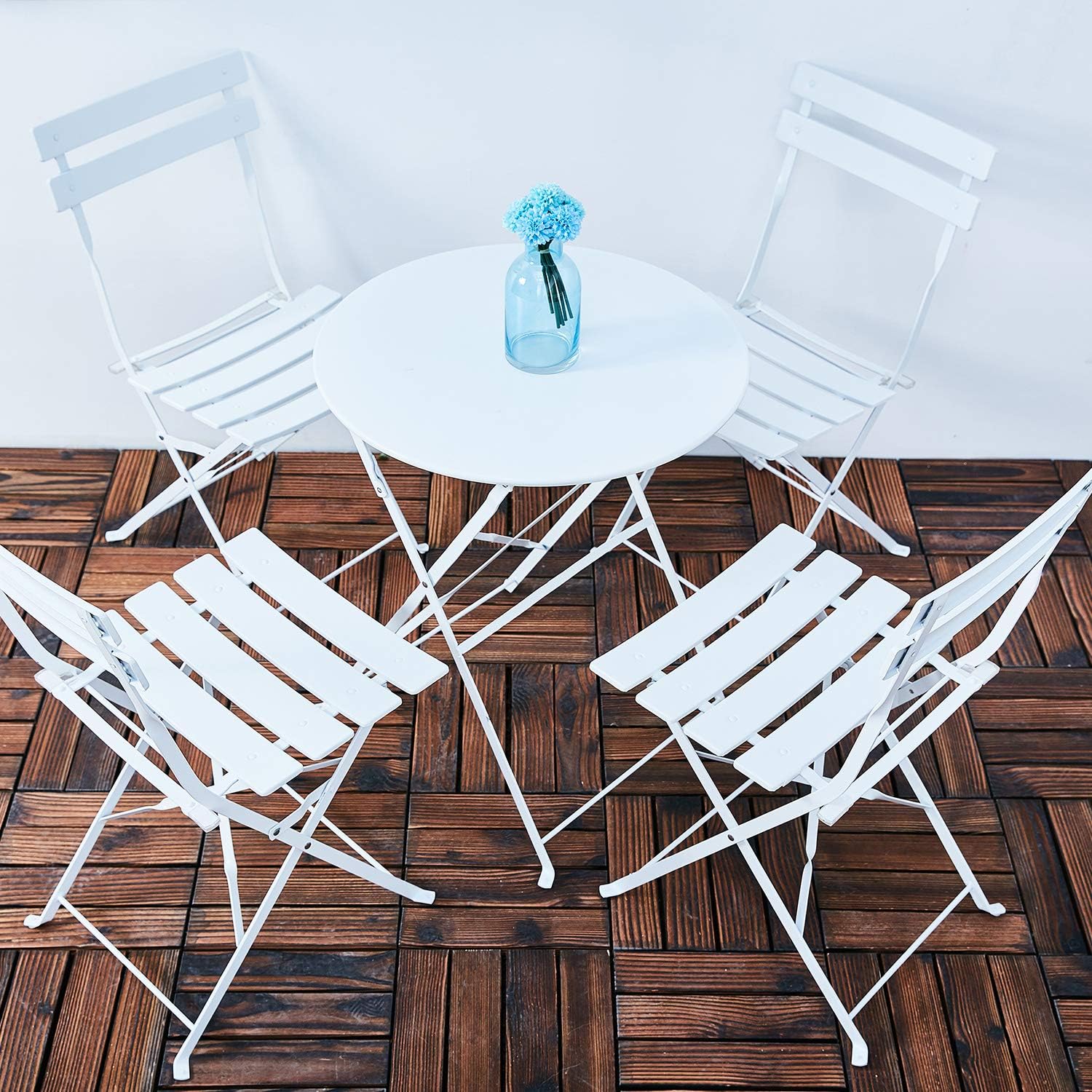 Grand patio 3pc Metal Folding Bistro Set, 2 Chairs and 1 Table, Weather-Resistant Outdoor/Indoor Conversation Set for Patio, Yard, Garden-White: Garden & Outdoor