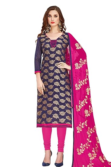 Leeza Store Womens Ethnic Wear Cotton Salwar Kameez (Dark Blue Color_Free Size)