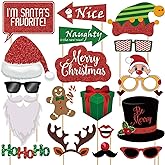 Glitter Christmas Photo Booth Props Kit - 25 Count Large Party Decorations