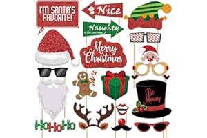 JOKMAE Glitter Christmas Photo Booth Props Kit - 25 Count Large Photography Party Decorations Gifts, Fun Santa Elfie Selfie Posing Signs DIY Craft Backdrop Accessories for Birthday New Year Holiday