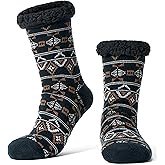 cosyone1997 Men's Warm Slipper Socks with Grips, Winter Thermal Cabin Fuzzy Socks