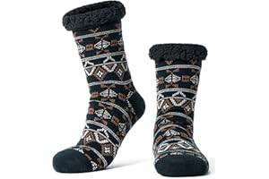 cosyone1997 Men's Warm Slipper Socks with Grips, Winter Thermal Cabin Fuzzy Socks