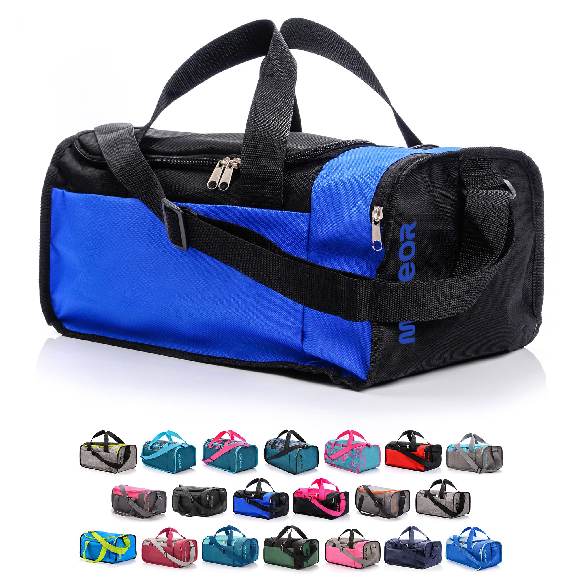 meteor Gym Bag Womens & Mens 20l - Lightweight Sports Holdall with Shoe Compartment & Shoulder Strap - Unisex Travel Duffel - Underseat Cabin Luggage for Weekend or Overnight Trip, Blue/Black