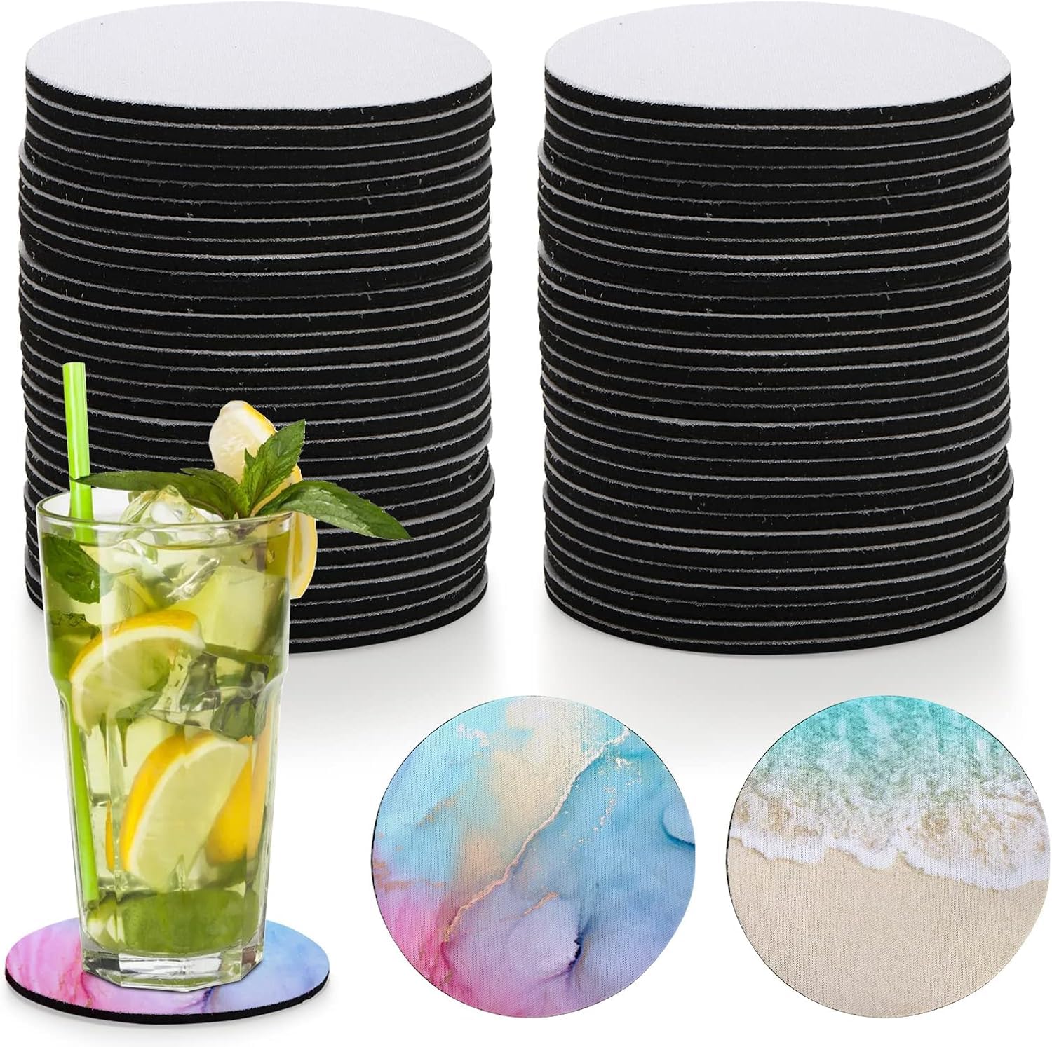 Okllen 60 Pcs Sublimation Coasters Blanks Bulk, 4 Inch/10 CM Rubber Cup Mat Car Coasters Sublimation Blanks Set, Heat Press Cup Coasters Holder for Thermal Sublimation DIY Crafts