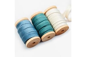 Garbendy Velvet Ribbon Set 3/8" Wide 3 Rolls * 5Yd Wooden Spool Fabric Trim for Christmas Decoration Handmade Craft Ornaments Gift Wrapping Decoration Party Wedding Arts Crafts（Blue & Beige）
