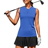 COOrun Womens Golf Shirt Collarless Polo Tank Tops with 1/4 Zip Sleeveless Athletic Tennis Shirts for Women