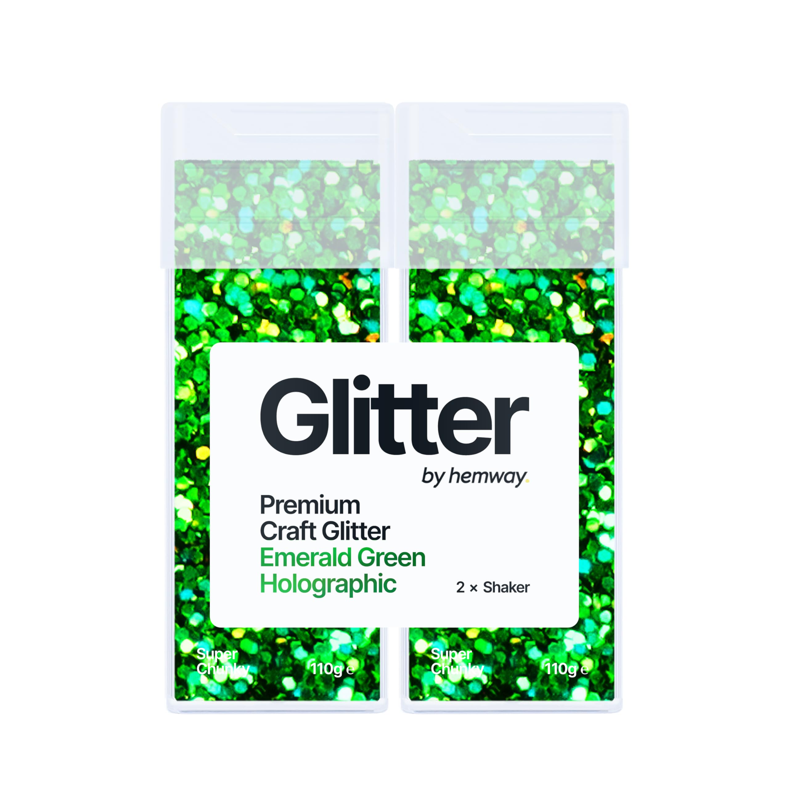 Hemway Glitter Shaker Emerald Green Holographic 110g x2 Pack Super Chunky, Craft Glitter Shakers for Resin & Epoxy Crafts, Christmas Art Supplies, Nail, Body, Face, Festival, Crafting, Slime, Sparkle