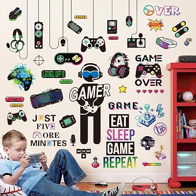decalmile Gamer Wall Decals Gaming Controller Eat Sleep Game Joystick