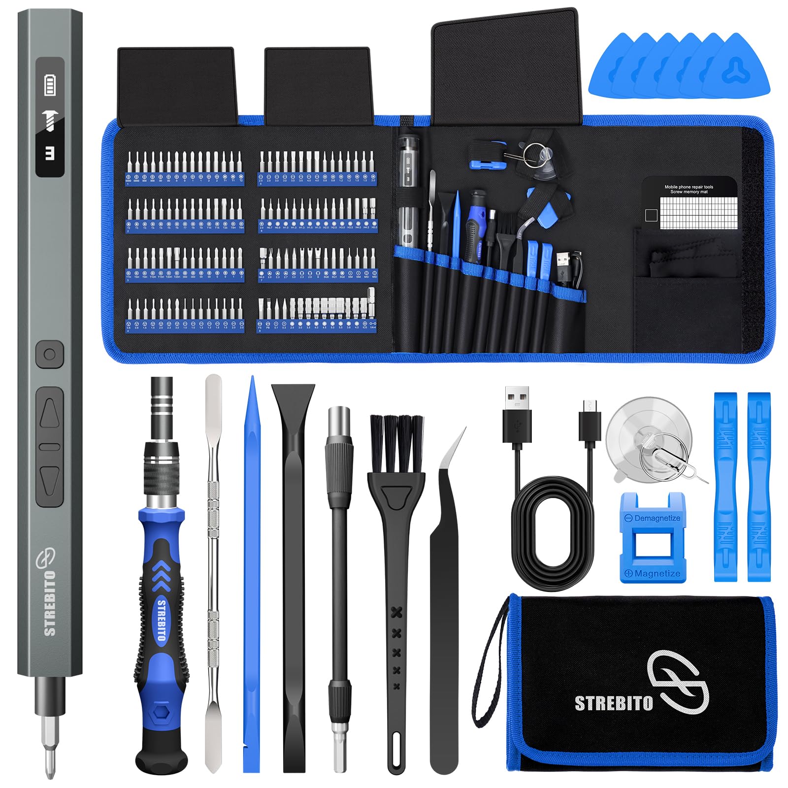 Photo 1 of STREBITO 144-Piece Upgraded Electric Screwdriver, Max 0.7 N.m, 120 Magnetic Bits, 5-gear Torque Adjustment, Precision Screwdriver Set, Repair Tool Kit for Tech, Electronics and PC, Gifts for Men