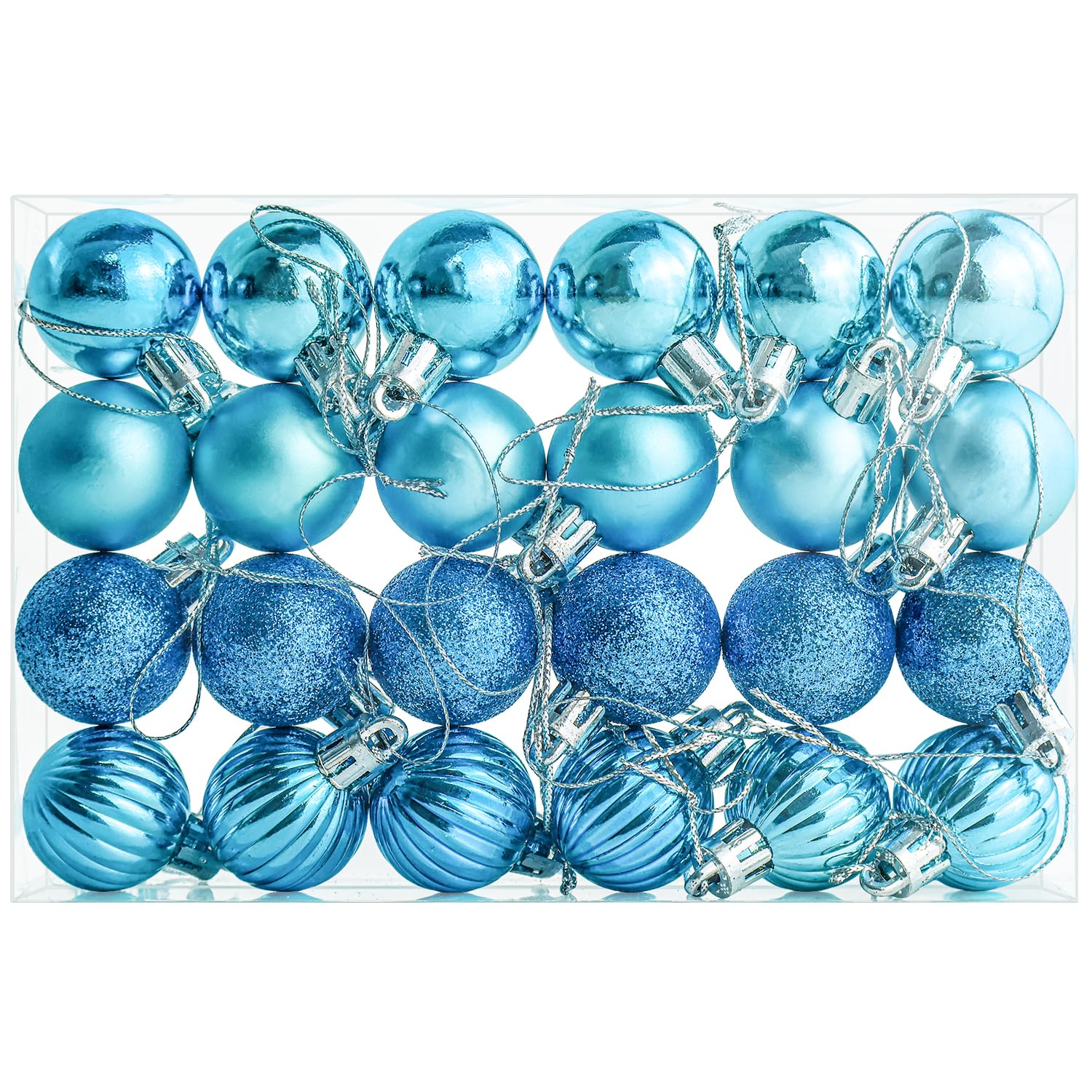 24 Pieces Christmas Tree Decoration Pumpkin Baubles Mini Christmas Balls 3CM Baubles for Xmas Halloween Hanging Decorations, Light Blue Bauble