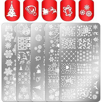 Us 3 32 Christmas Nail Stamping Plate Xmas 1 Set 5pcs Stamp Kits Nails Art Round Stainless Stamping Template Diy Manocure Tools In Nail Art