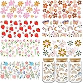 Rngmsi UV DTF Cup Wrap - 8 Sheets Flower Wraps for 16 oz Daisy Strawberry Butterfly Waterproof Boho Floral Personalized UV DT