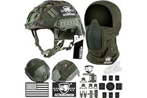 ACTIONUNION Airsoft Helmet and Mask Set Tactical Paintball Helmet and Balaclava Mesh Mask MH Type