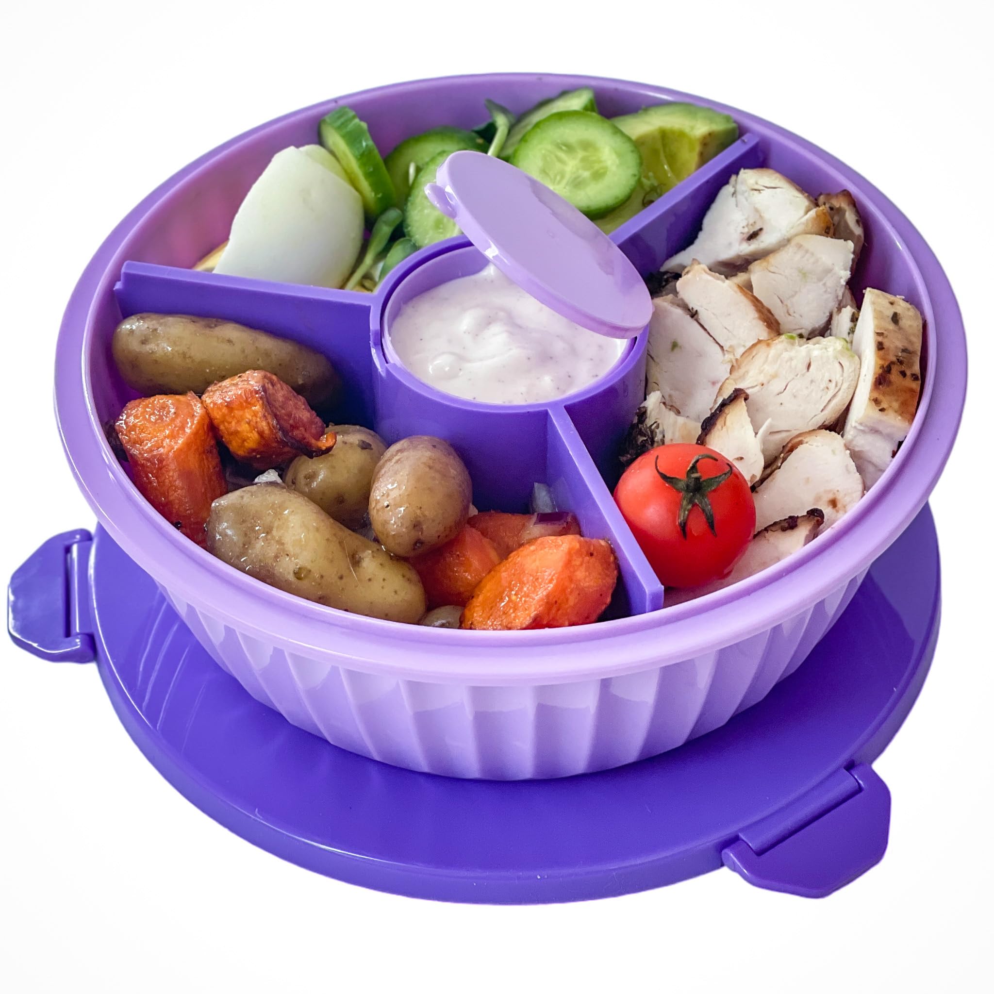 Yumbox Poke Bowl, Leakproof Salad Bowl with lid, Removable 3-Section Divider, 4.2 Cups Volume, Easy-Open Triple Latches; Removable and Built-in toppings Cup, bento Lunch (Maui Purple)