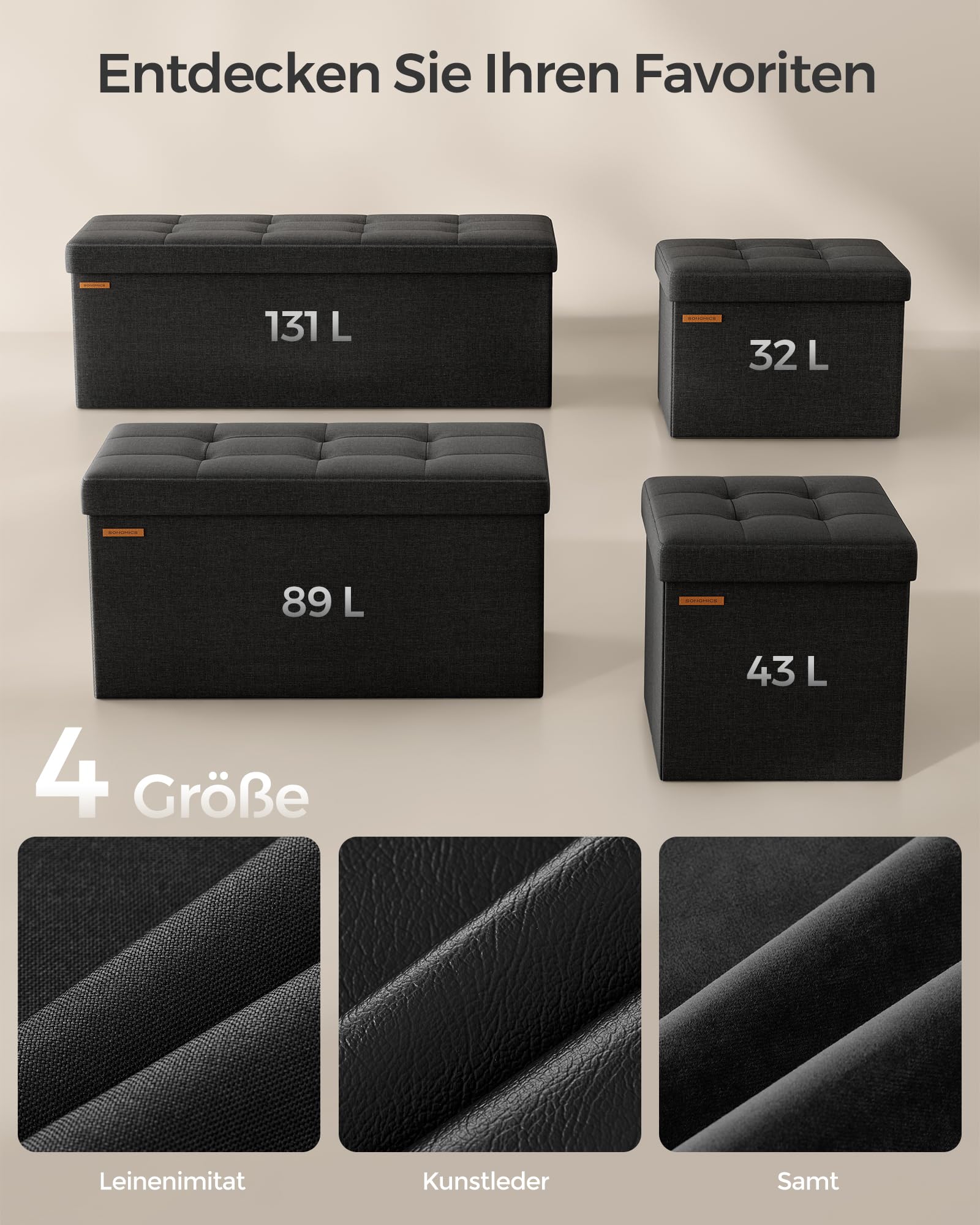 SONGMICS Sitzhocker mit Stauraum, klappbare Sitzbank, 38 x 76 x 38 cm Fußbank, Aufbewahrungsbox, bis 300 kg belastbar, für Wohnzimmer Schlafzimmer Flur, tintenschwarz LSF047B01 6