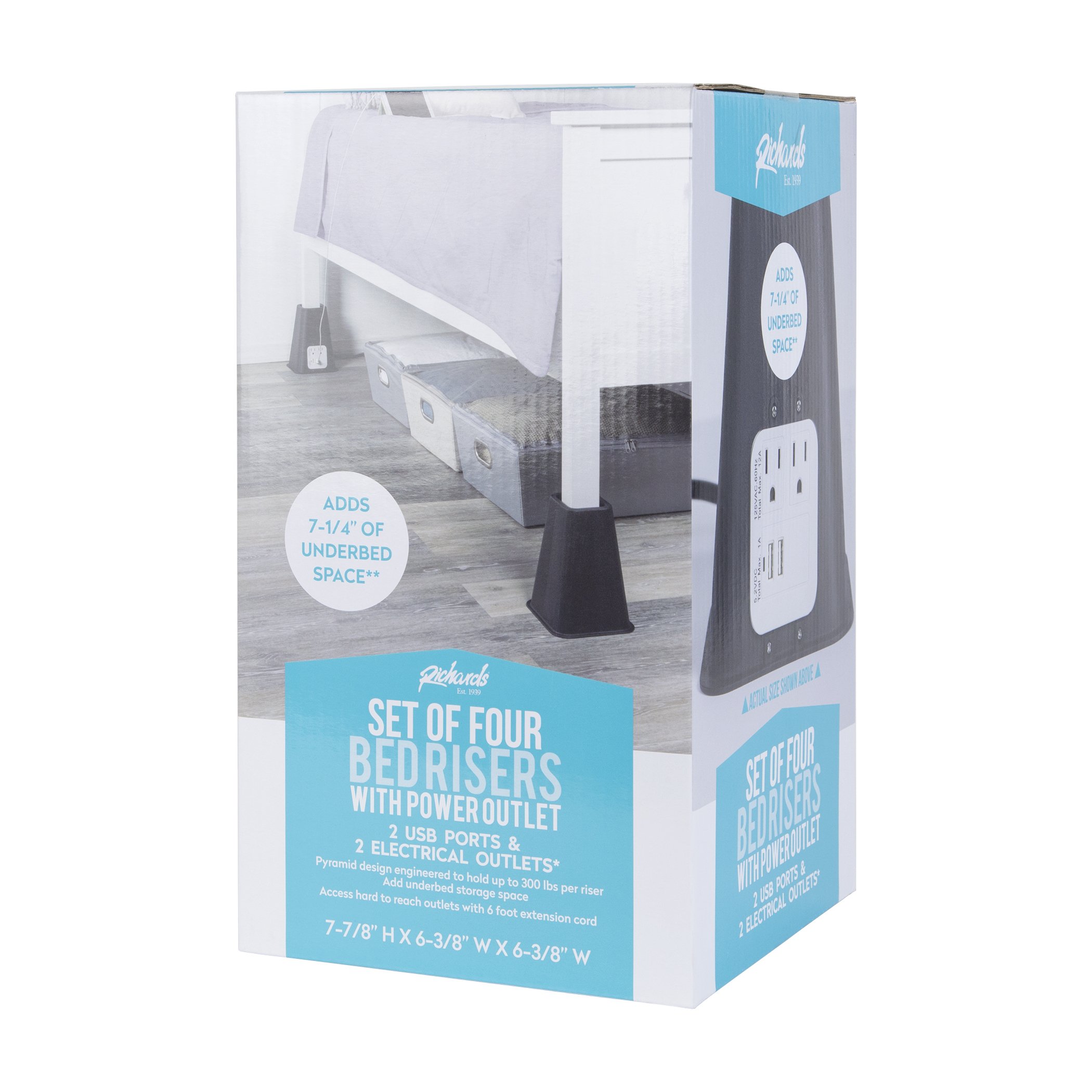 Richard’s Homewares Bed Risers with USB Ports and Outlets 7.25 Inch