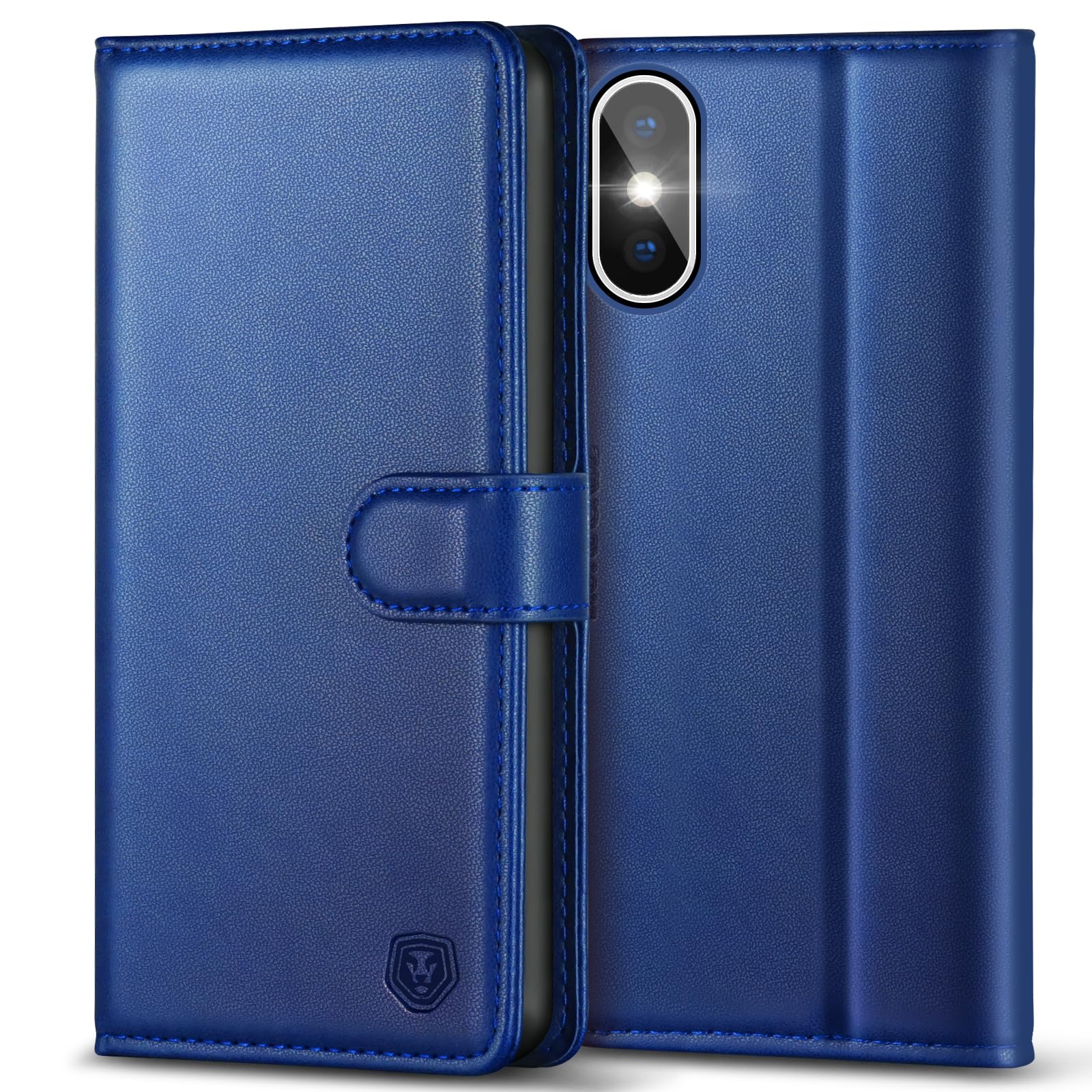 Kuafcase Compatible for iPhone X/XS Case with 4 Card Slots Magnetic Closure Kickstand Shockproof Protective Phone Case Compatible for iPhone X/XS - Royal Blue — image 1