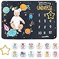 Baby Milestone Blanket - Cute Space Design Monthly Milestone Blanket for Baby Boy and Girl, Soft and Thick Flannel Material Wrapped with Milestone Stickers