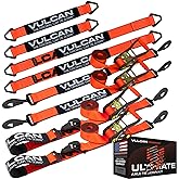 VULCAN Ultimate Axle Tie Down Kit - Heavy Duty ProSeries Webbing - Includes (2) 22 Inch and (2) 36 Inch Axle Straps, (2) 96 Inch Snap Hook Ratchet Strap, and (2) 112 Inch Loop Tie Down Combinations