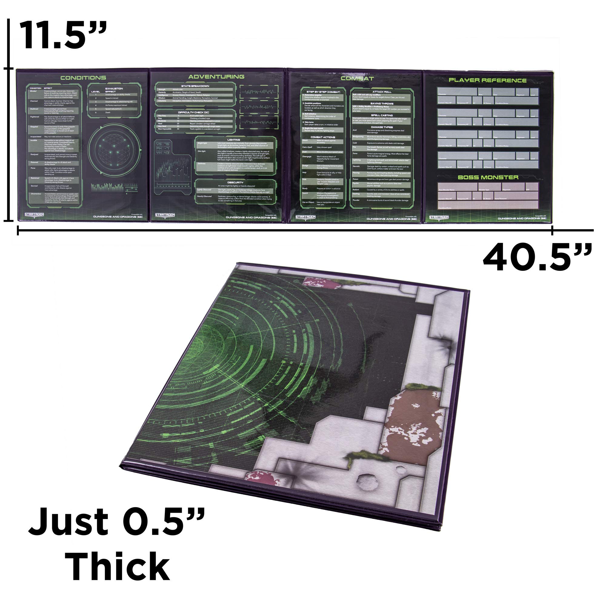 Stratagem The Master's Tome 4-Panel Customizable GM Screen with Free Inserts – Dry Erase, Dungeon & Game Master Accessory for Tabletop RPG Campaigns (Sci-fi Purple)