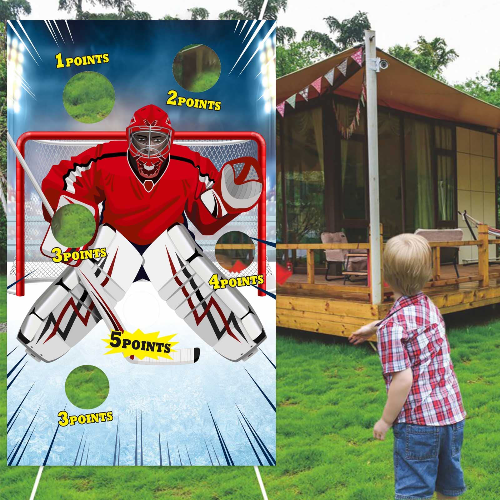 Photo 1 of Ice Hockey Toss Games Decorations Banner Backdrop Background Hockey Theme Decor for Indoor Outdoor Hockey Fans Man Boy Birthday Party Baby Shower Photo Studio Booth Props Flag Supplies Favors