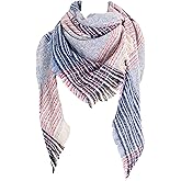 Wander Agio Womens Warm Scarf Triangle Shawls Winter Scarves Stripe Plaid Fichu Rough Surface