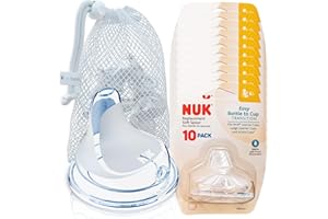 BityBean - NUK Nipple Replacement Spouts, Clear Silicone, Pack of 10 with Dishwasher Safe Mesh Bag - Fits NUK Learner, NUK Active, NUK Sippy Cup and NUK Bottle (10)